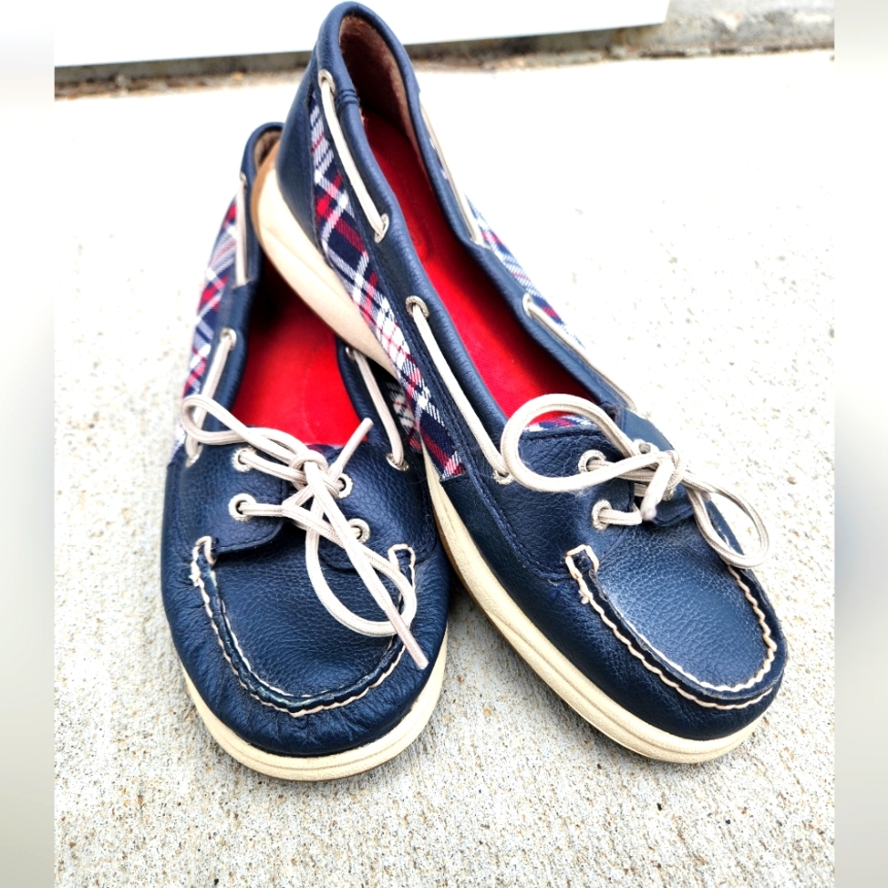 Sperry Navy and Red Plaid Top-Sider size 9M
